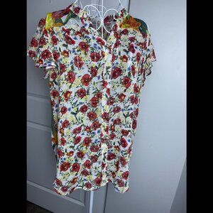 Figueroa&Flower Sheer Floral Print Shirt SZ Petite Lg